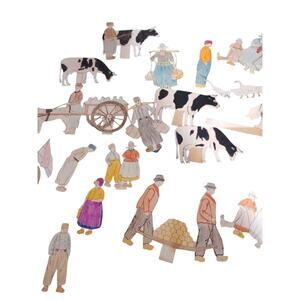 Vintage Handcut And Colored Farmlife Figures Cardstock Copyright Milton Bradley